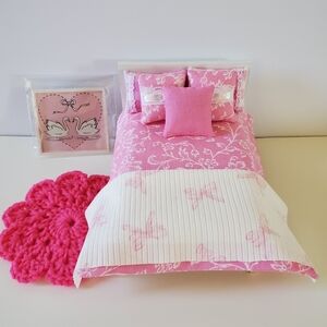 1:12 Scale Miniature Dollhouse Bedding Set Floral Pink White